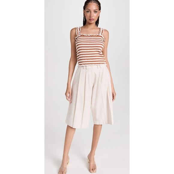 NWT VERONICA BEARD TOP MEDIUM BROWN CAFE STRIPED CROPPED PREPPY RESORT VACATION - Picture 3 of 14